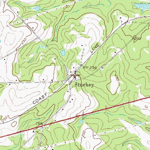 Topographic Map of Stuckey Church, GA