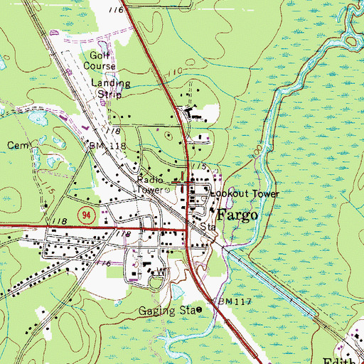 Topographic Map of Fargo Post Office, GA