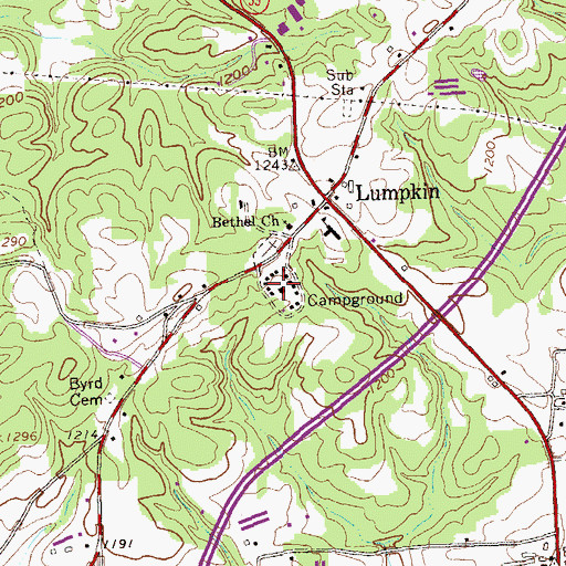 Topographic Map of Lumpkin Campground, GA