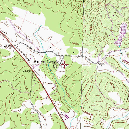 Topographic Map of Amys Creek Baptist Cemetery, GA