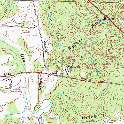 Topographic Map of Antioch Cemetery, GA