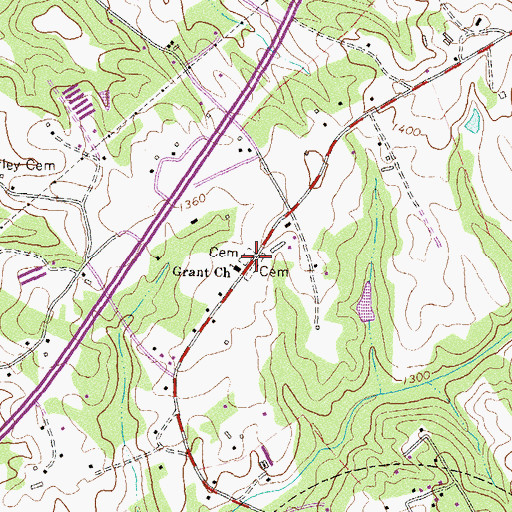 Topographic Map of B C Grant Cemetery, GA