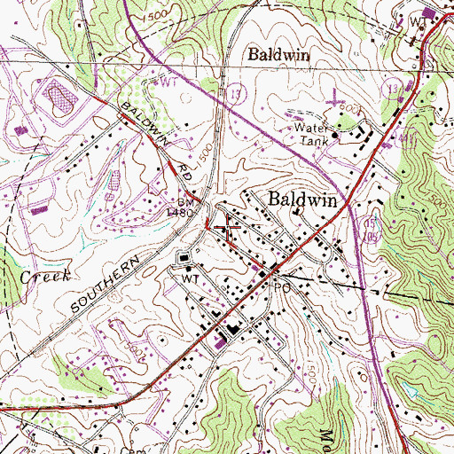 Topographic Map of Baldwin Baptist Church, GA