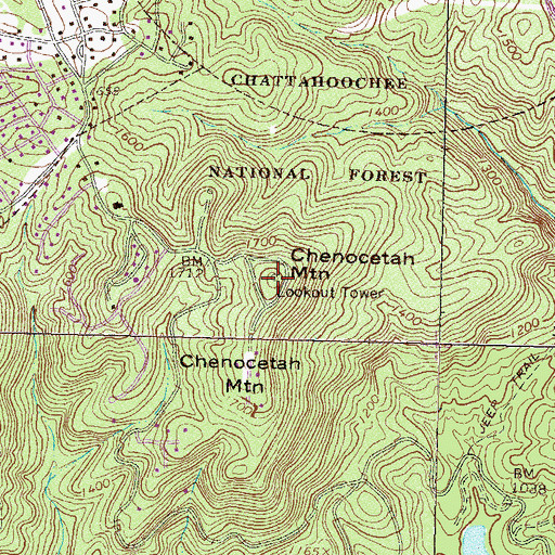 Topographic Map of Chenochetah Fire Tower, GA