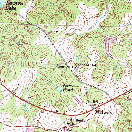 Topographic Map of Chopped Oak Cemetery, GA