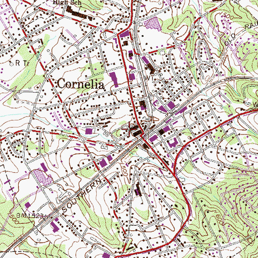 Topographic Map of Cornelia Post Office, GA