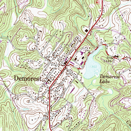 Topographic Map of Demorest Commercial Historic District, GA