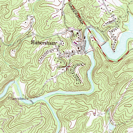 Topographic Map of Habersham Cemetery, GA