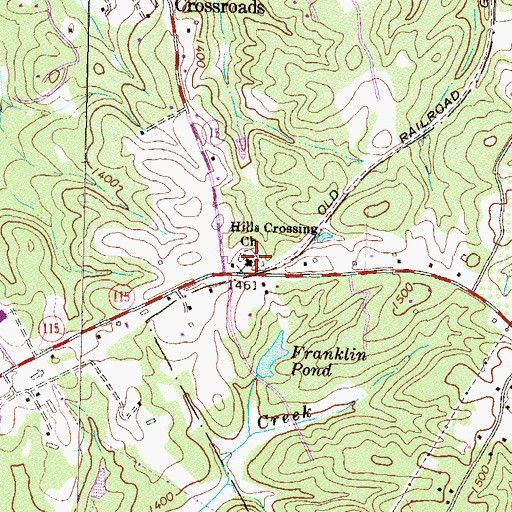 Topographic Map of Hills Crossing Cemetery, GA