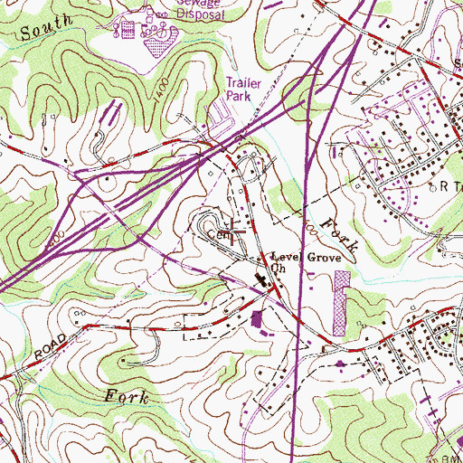 Topographic Map of Level Grove Cemetery, GA