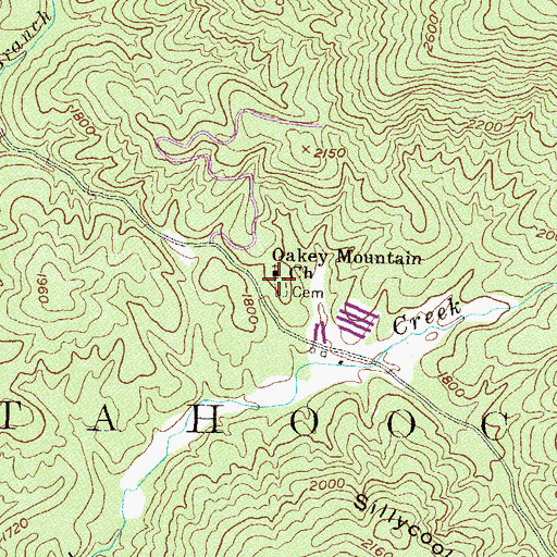 Topographic Map of Oakey Mountain Cemetery, GA