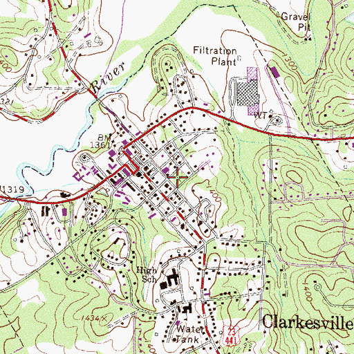 Topographic Map of Old Clarkesville Cemetery, GA