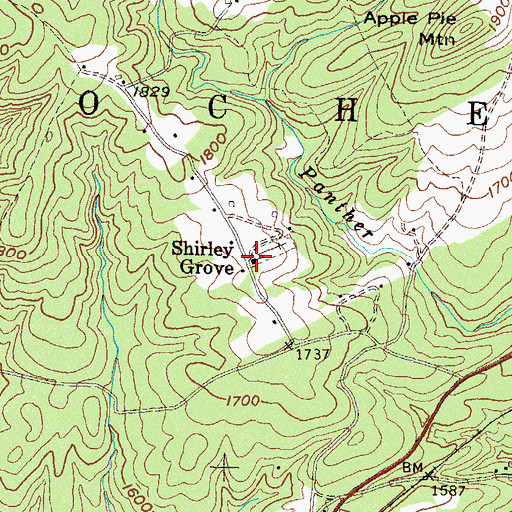 Topographic Map of Shirley Grove Baptist Church, GA