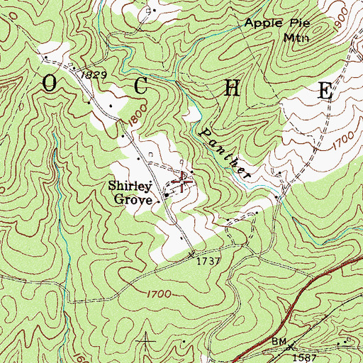 Topographic Map of Shirley Grove Cemetery, GA