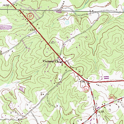 Topographic Map of Victory Cemetery, GA
