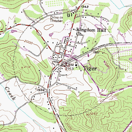 Topographic Map of Tiger Baptist Church, GA