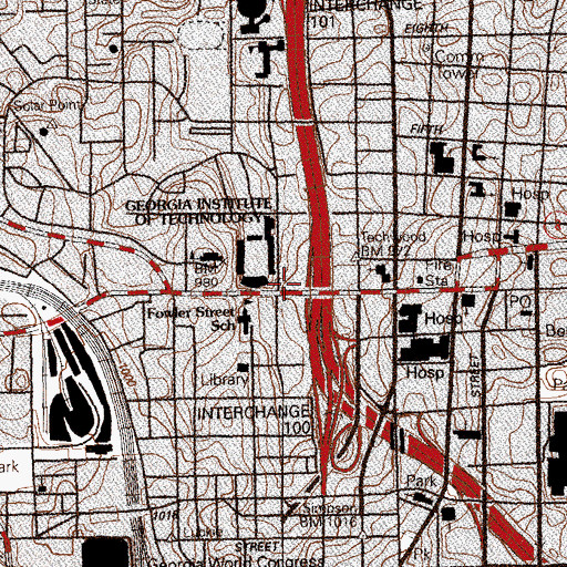 Topographic Map of Brown Hall, GA