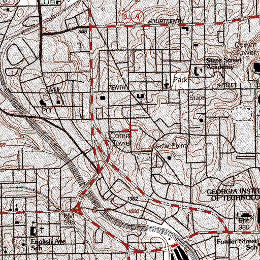 Topographic Map of Caldwell Hall, GA