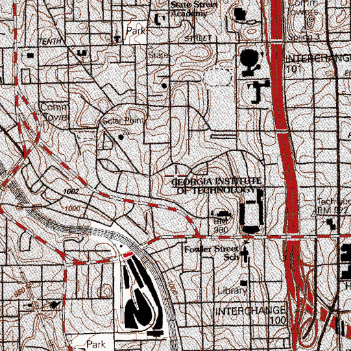 Topographic Map of Hightower Textile Engineering Building, GA