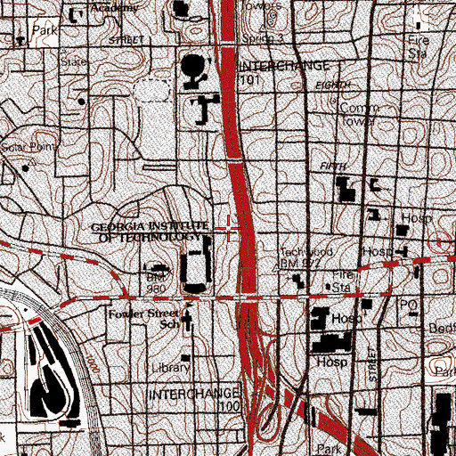 Topographic Map of Hopkins Hall, GA