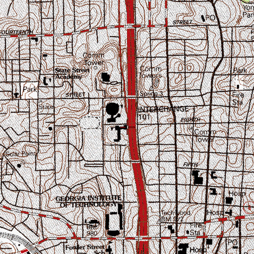 Topographic Map of O'Keefe Gymnasium, GA