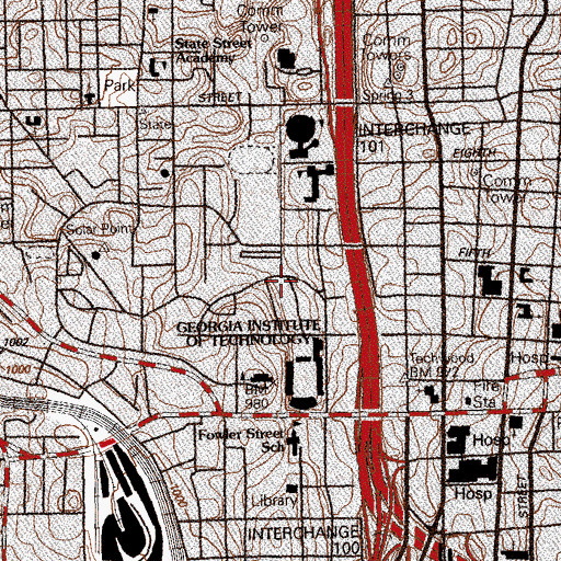 Topographic Map of Peters Parking Deck, GA