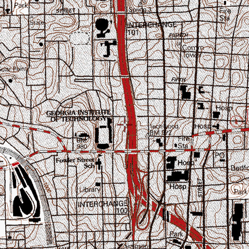 Topographic Map of Towers Hall, GA