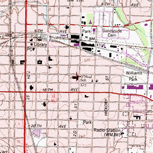 Topographic Map of O'Neal Grammar School, GA
