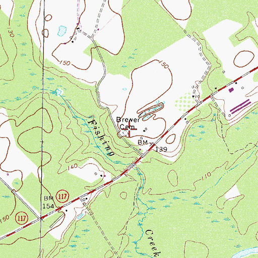 Topographic Map of Brewer Cemetery, GA
