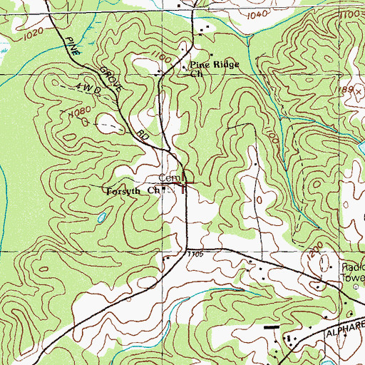 Topographic Map of Forsyth Church, GA