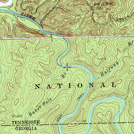 Topographic Map of Baker Pole Branch, GA