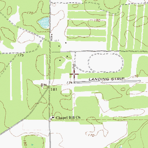 Topographic Map of Pinebloom Plantation Airport, GA