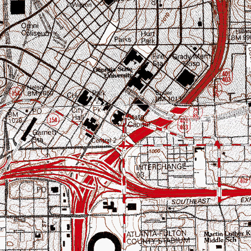 Topographic Map of State Capital Parking Lot Heliport, GA