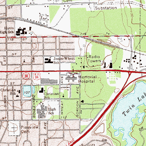 Topographic Map of Memorial Hospital Heliport, GA