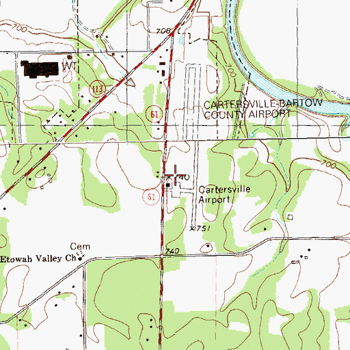 Topographic Map of Cartersville Airport, GA