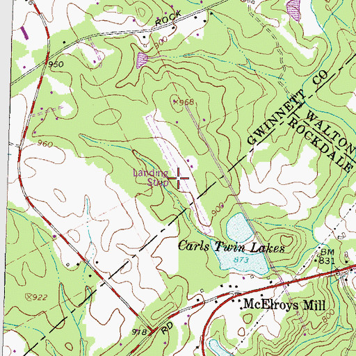 Topographic Map of Whispering Pines Airport, GA