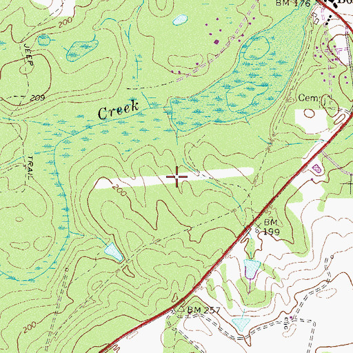Topographic Map of Bowens Mill Christian Center Airport (historical), GA