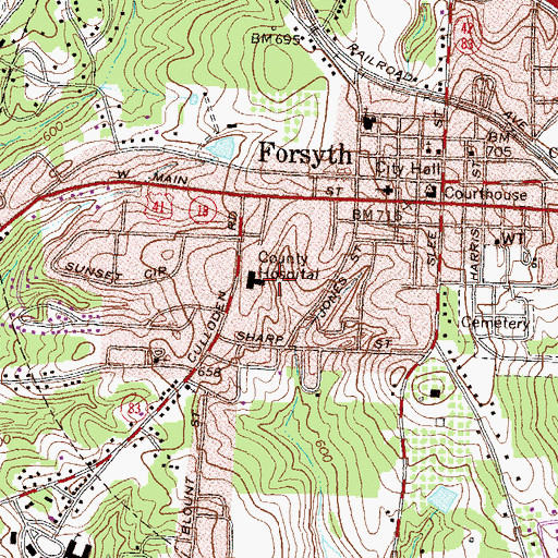 Topographic Map of Monroe County Hospital Heliport, GA