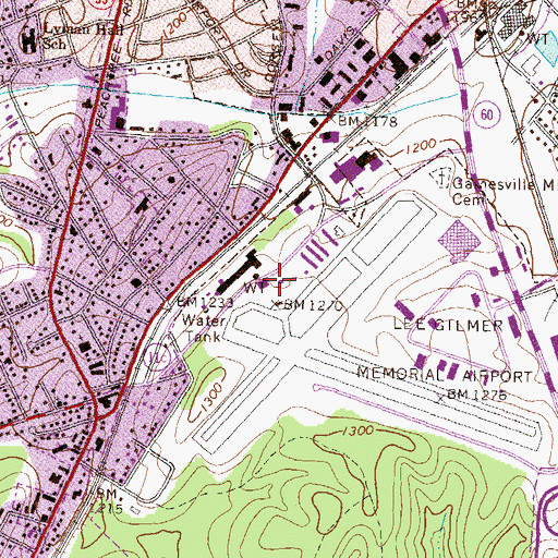 Topographic Map of Lee Gilmer Memorial Airport, GA