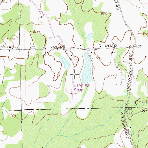 Topographic Map of Halls Flying Ranch Airport, GA