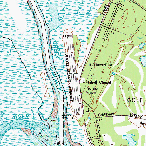 Topographic Map of Jekyll Island Airport, GA