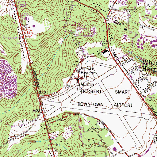 Topographic Map of Macon Downtown Airport, GA