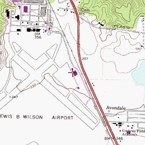 Topographic Map of Middle Georgia Regional Airport, GA