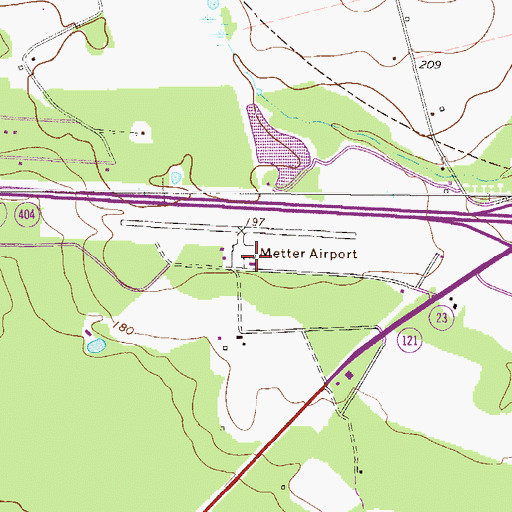 Topographic Map of Metter Municipal Airport, GA