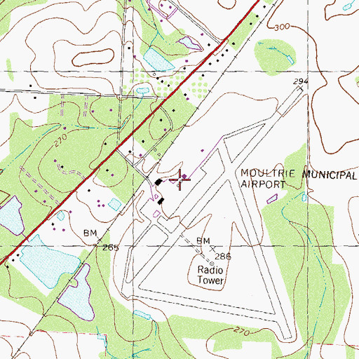 Topographic Map of Moultrie Municipal Airport, GA