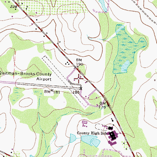 Topographic Map of Quitman Brooks County Airport, GA