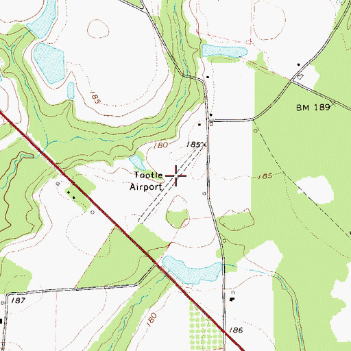 Topographic Map of Tootle Airport, GA