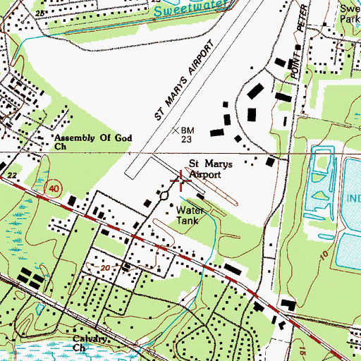 Topographic Map of St Marys Airport, GA