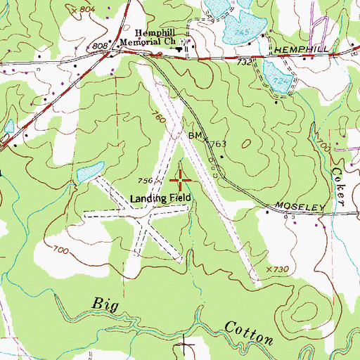 Topographic Map of Gorden E Bellah International Airport (historical), GA