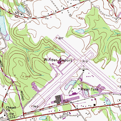 Topographic Map of Barrow County Airport, GA